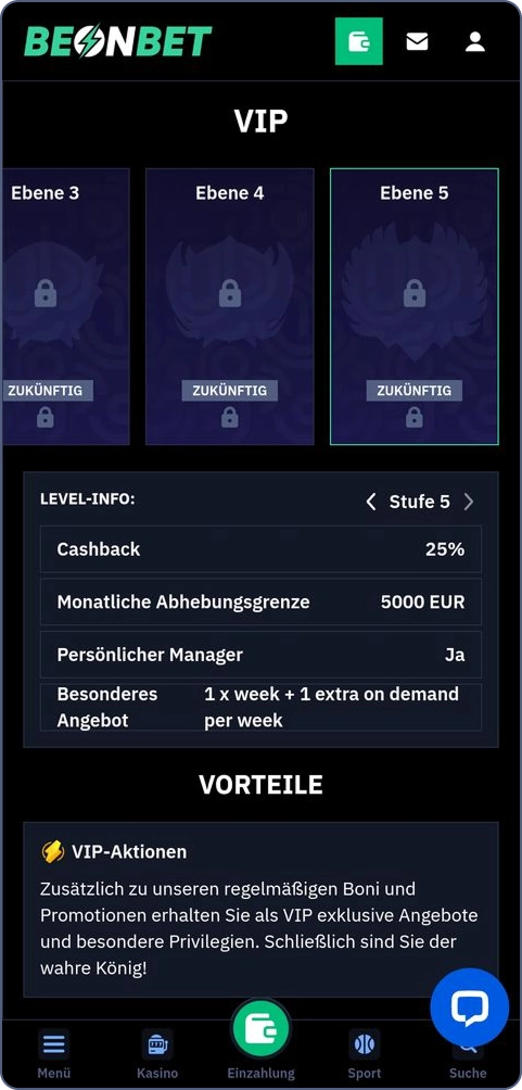 VIP-Level und Belohnungen im BeonBet Casino