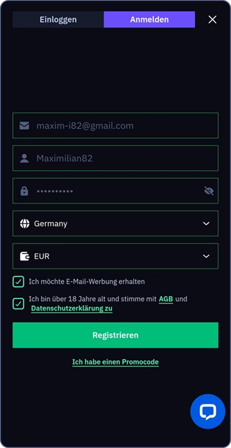 Registrierung im BeonBet Casino