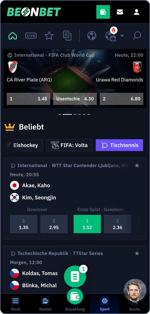 Tischtennis Wetten bei Beonbet